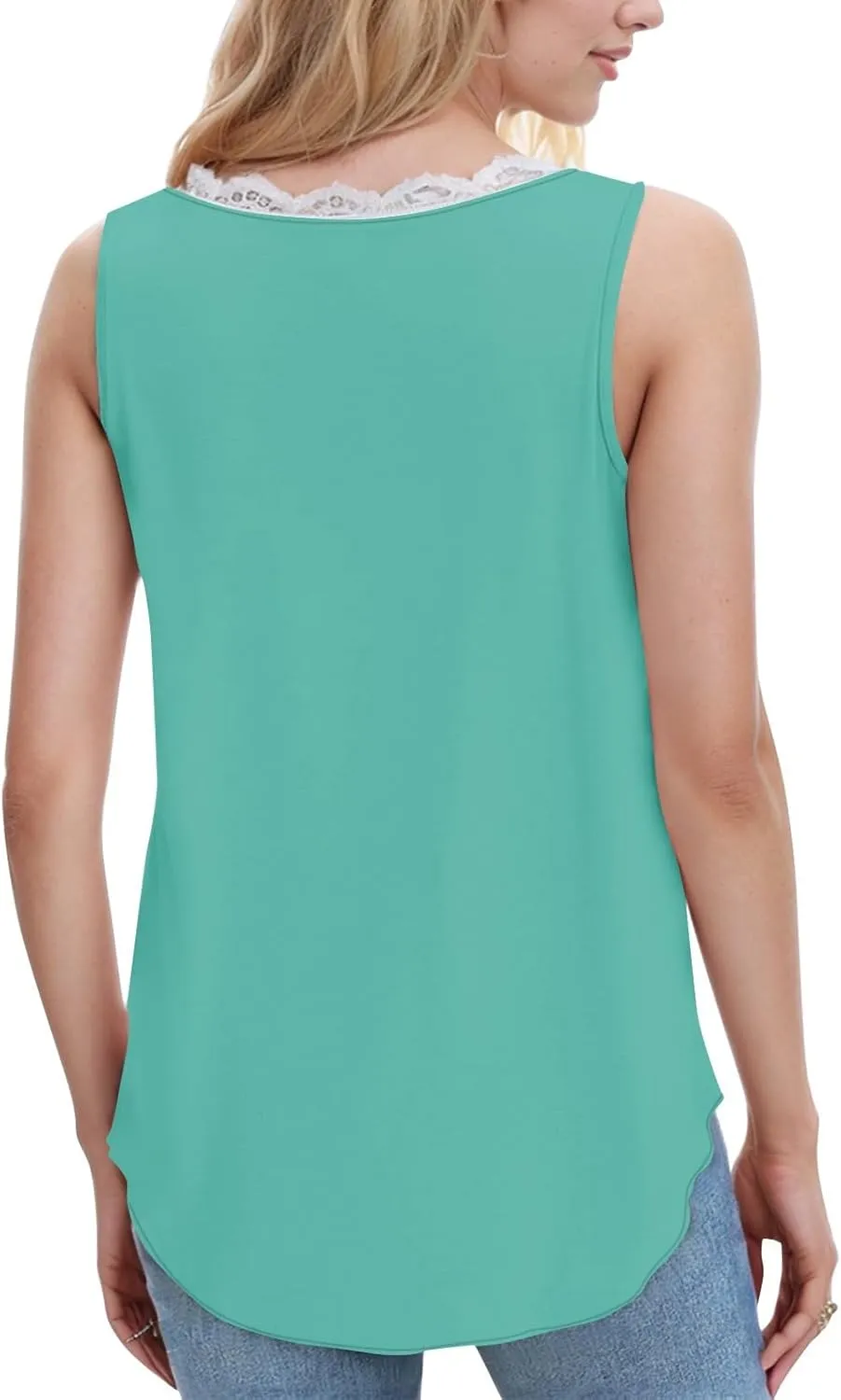 Womens Summer Tank Tops Loose Fit Lace V Neck Sleeveless Tunic Tops Dressy Casual Flowy Shirts