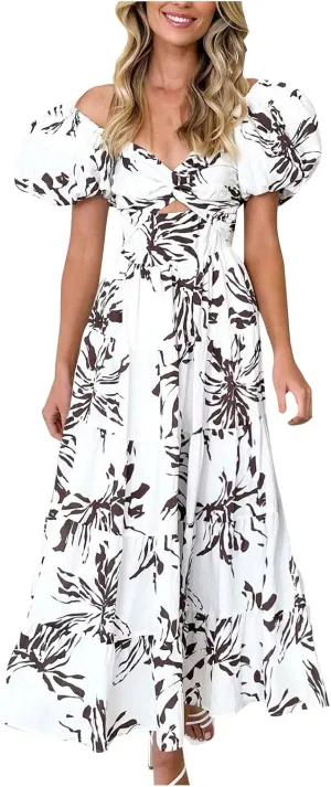 Womens Summer Vacation Dresses 2024 Trendy Bohemian Dresses Casual Long Maxi Dress Sexy Strapless Dresses