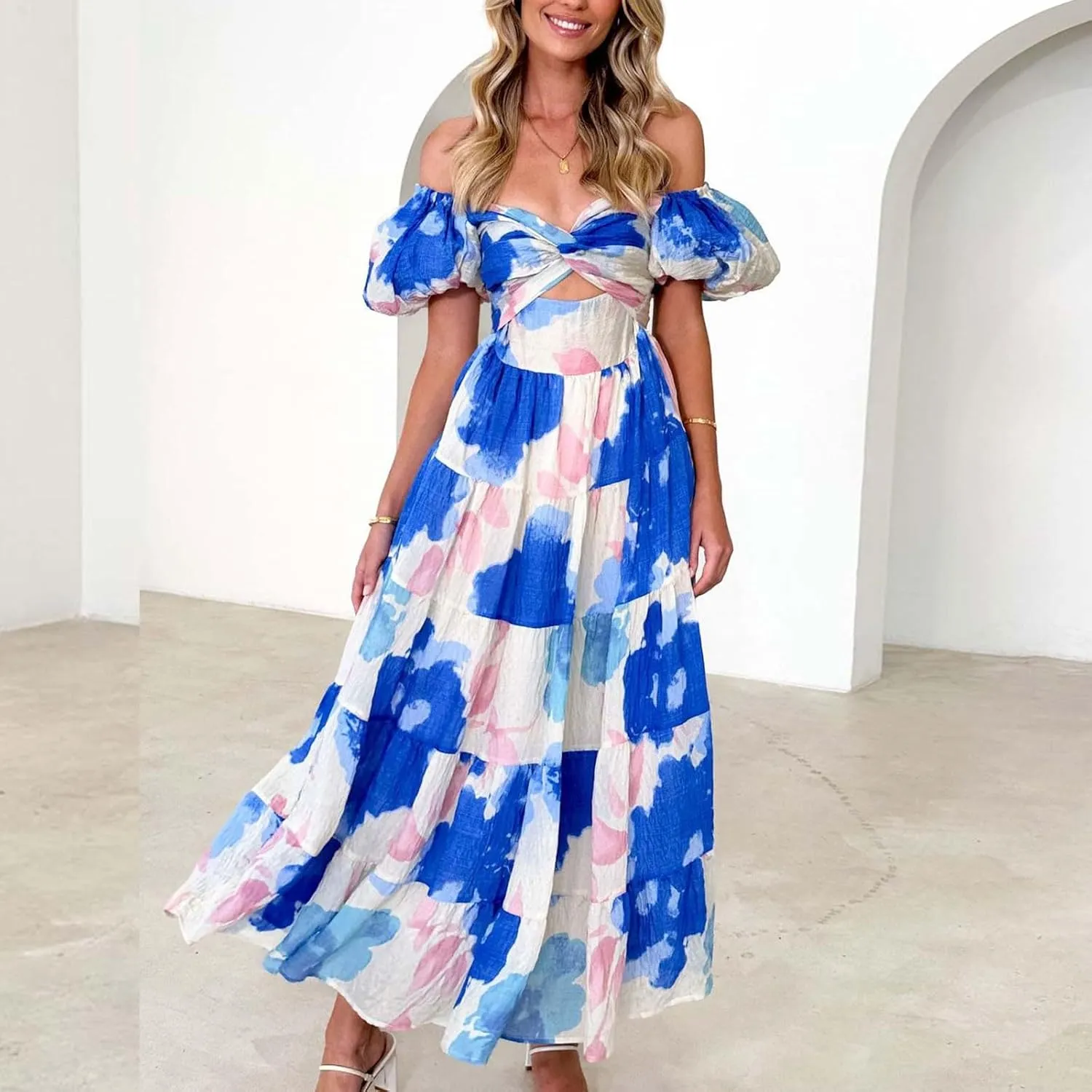Womens Summer Vacation Dresses 2024 Trendy Bohemian Dresses Casual Long Maxi Dress Sexy Strapless Dresses