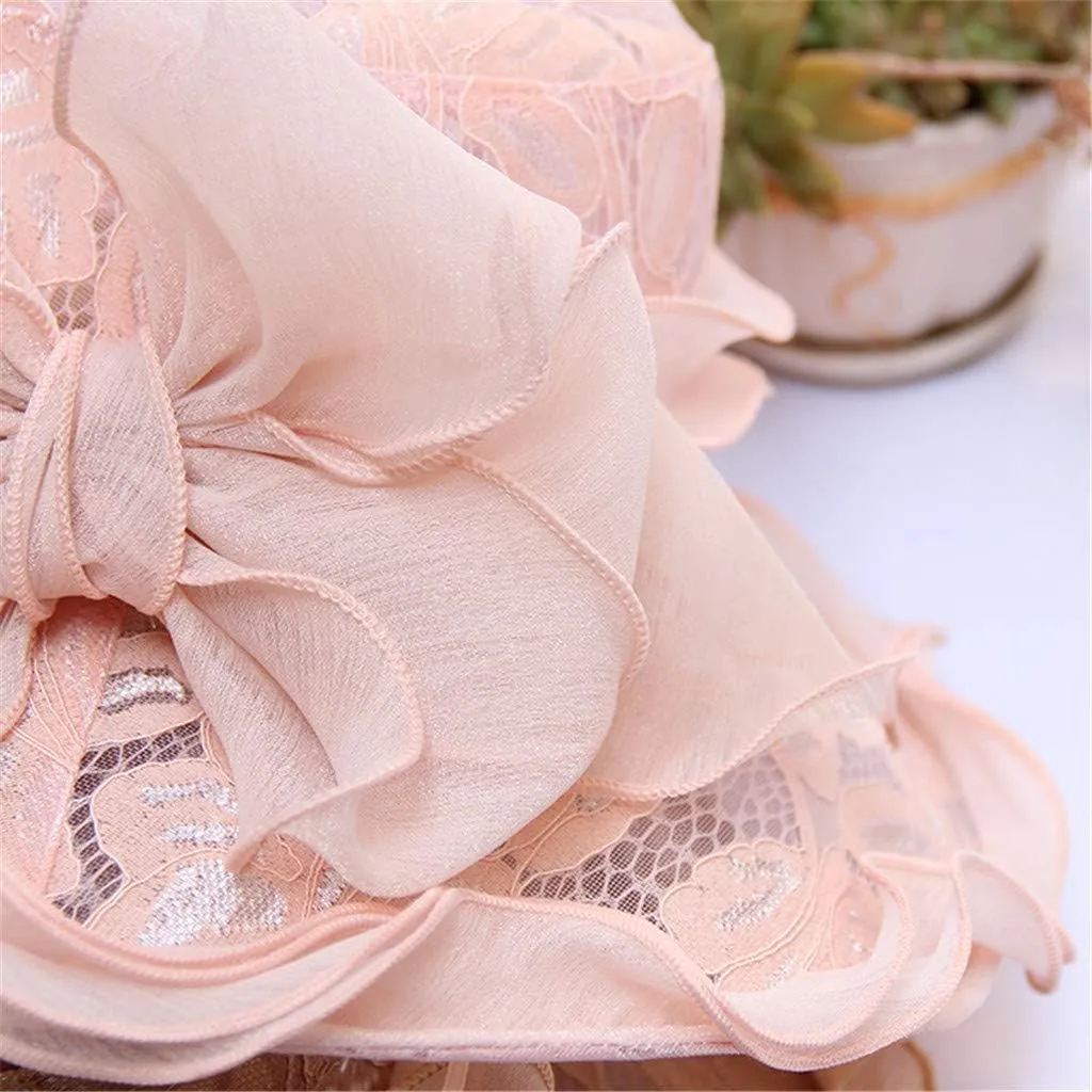 Womens Sun Hats Summer Wide Brim Flower Bucket Hat Elegant Lace Beach Holiday Hats Party Bridal Dress Hats