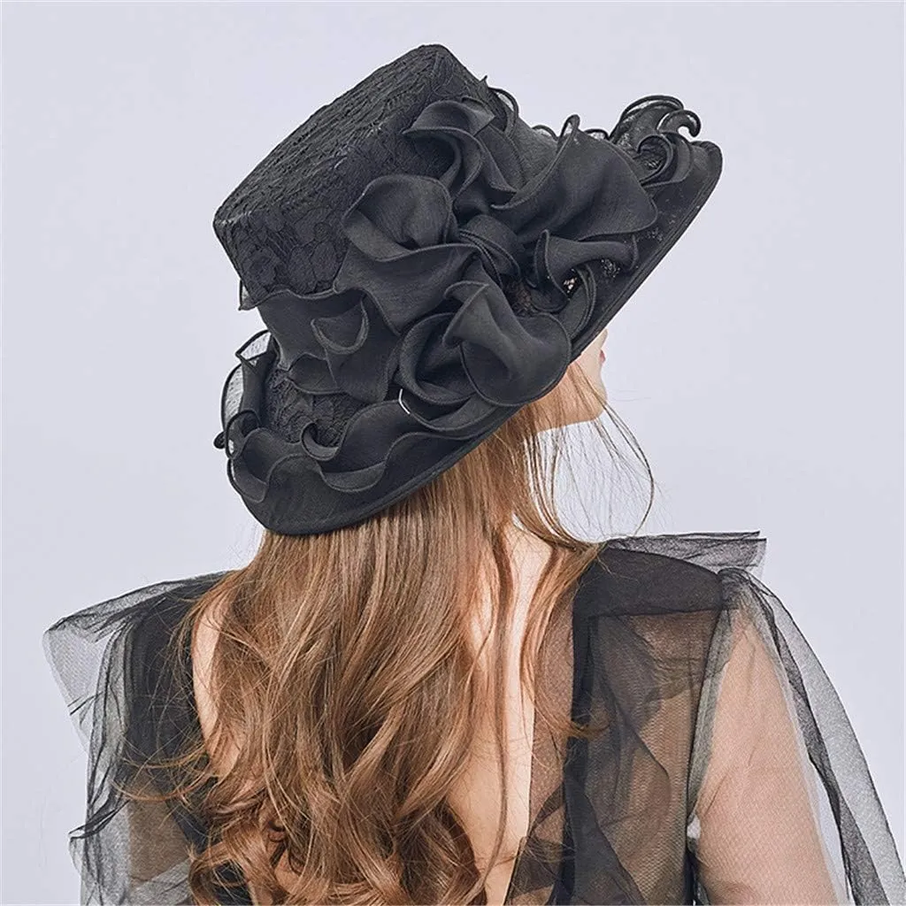 Womens Sun Hats Summer Wide Brim Flower Bucket Hat Elegant Lace Beach Holiday Hats Party Bridal Dress Hats