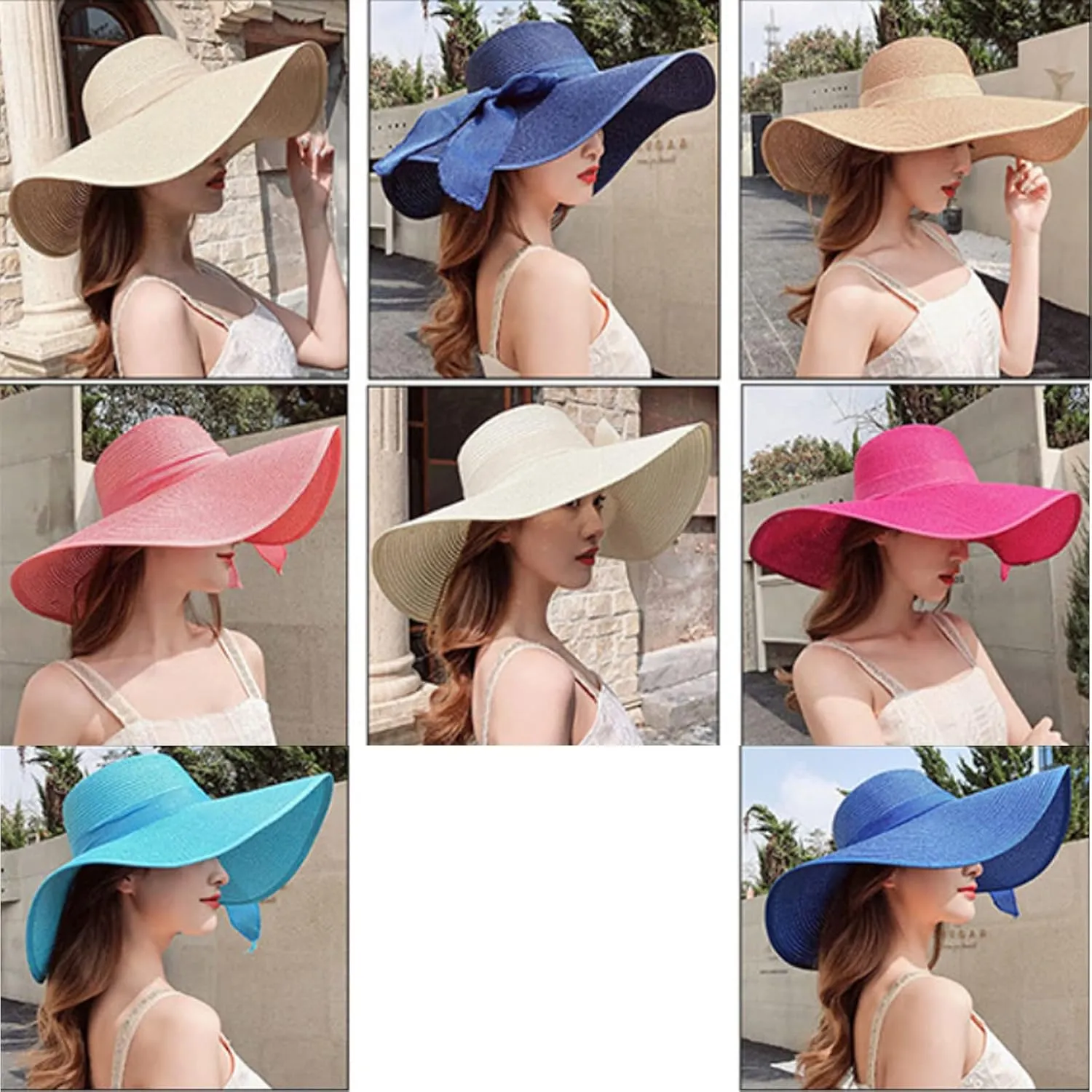 Womens Sun Straw Hat Wide Brim UPF 50 Summer Hat Foldable Roll up Floppy Beach Hats