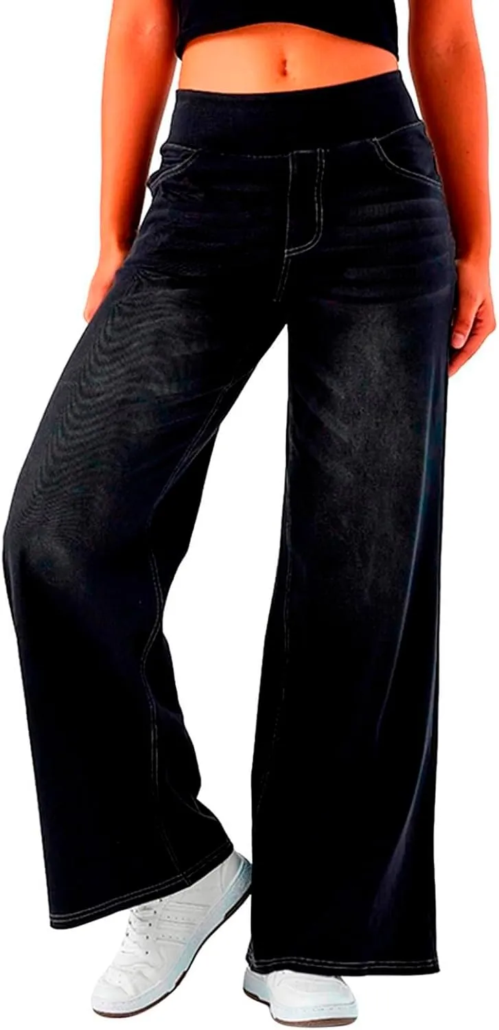Womens Sweatpant Jeans Sweatpants That Look Like Jeans Stretchy High Waisted Wide Leg Denim Pants with Pockets