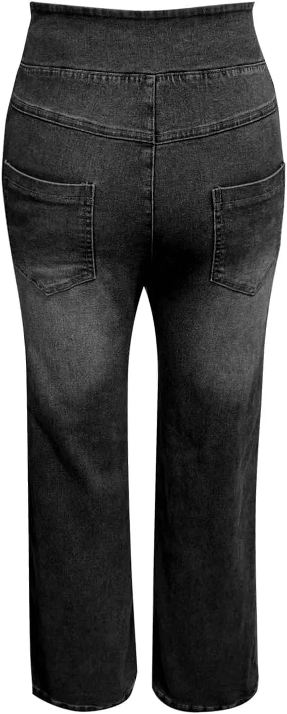 Womens Sweatpant Jeans Sweatpants That Look Like Jeans Stretchy High Waisted Wide Leg Denim Pants with Pockets