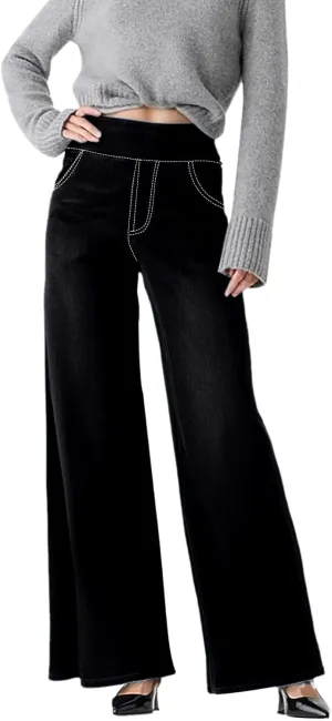 Womens Sweatpant Jeans Sweatpants That Look Like Jeans Stretchy High Waisted Wide Leg Denim Pants with Pockets