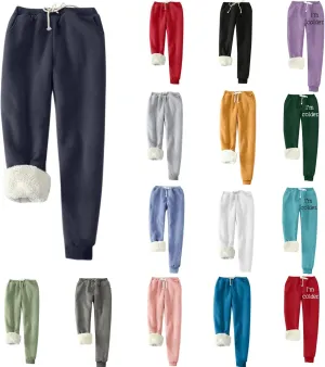 Womens Sweatpants Winter Warm High Waist Athletic Fleece Lined Jogger Pants Thicken Sherpa Outdoor Pants with Pockets