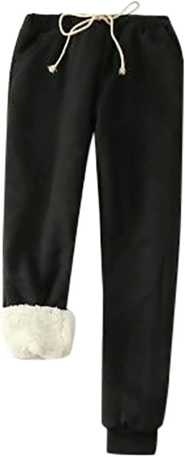 Womens Sweatpants Winter Warm High Waist Athletic Fleece Lined Jogger Pants Thicken Sherpa Outdoor Pants with Pockets