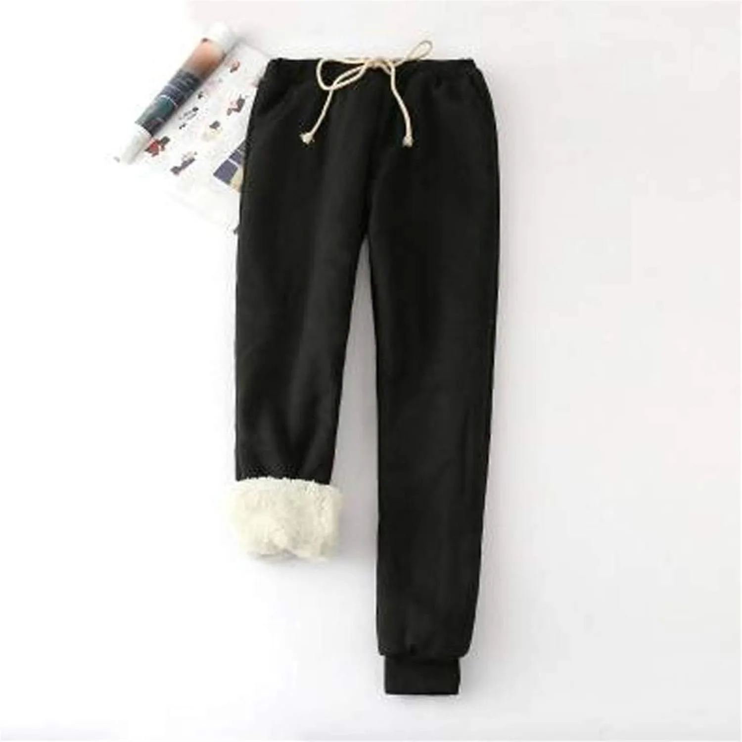 Womens Sweatpants Winter Warm High Waist Athletic Fleece Lined Jogger Pants Thicken Sherpa Outdoor Pants with Pockets