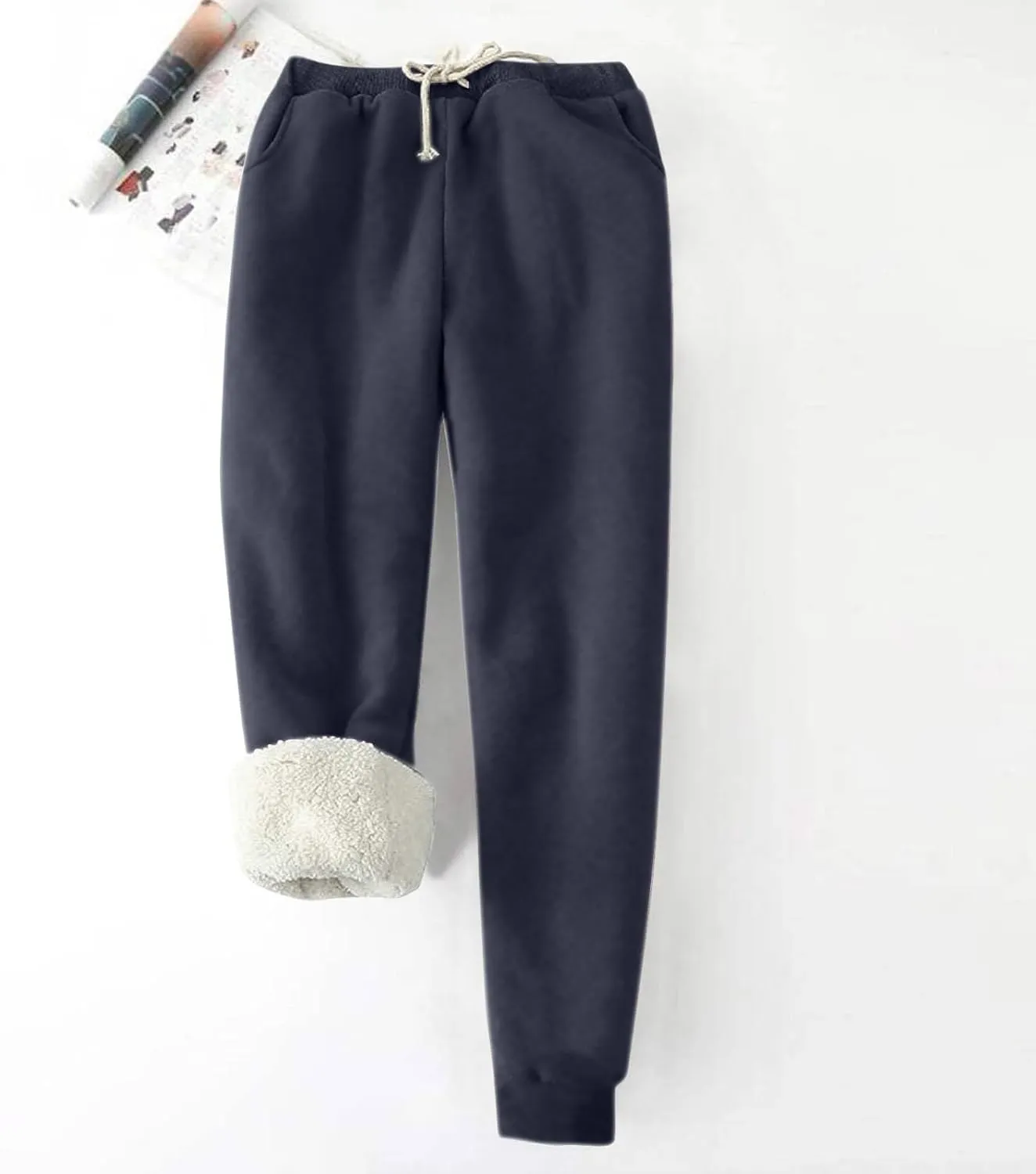 Womens Sweatpants Winter Warm High Waist Athletic Fleece Lined Jogger Pants Thicken Sherpa Outdoor Pants with Pockets