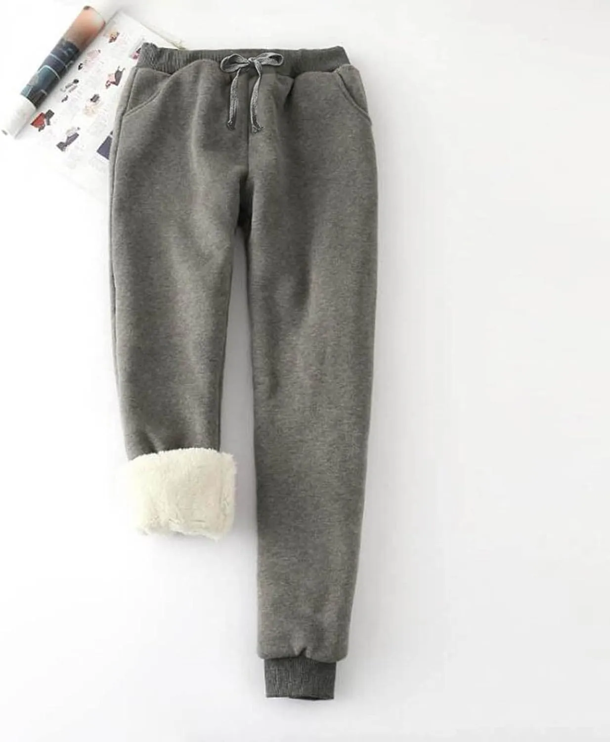 Womens Sweatpants Winter Warm High Waist Athletic Fleece Lined Jogger Pants Thicken Sherpa Outdoor Pants with Pockets