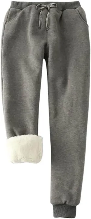 Womens Sweatpants Winter Warm High Waist Athletic Fleece Lined Jogger Pants Thicken Sherpa Outdoor Pants with Pockets