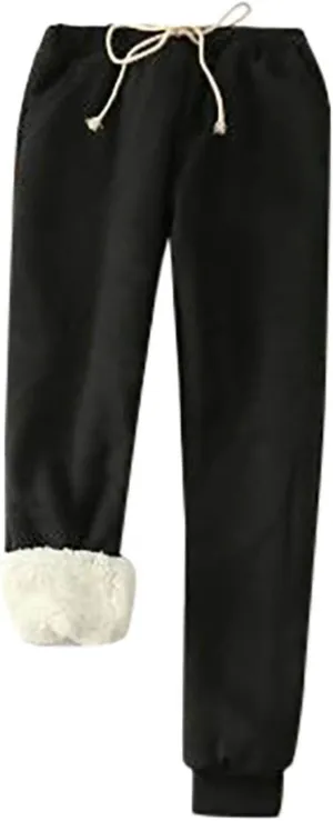 Womens Sweatpants Winter Warm High Waist Athletic Fleece Lined Jogger Pants Thicken Sherpa Outdoor Pants with Pockets