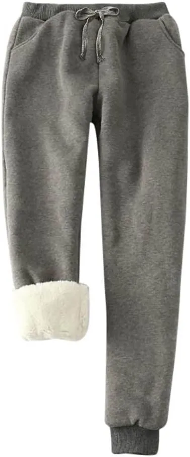 Womens Sweatpants Winter Warm High Waist Athletic Fleece Lined Jogger Pants Thicken Sherpa Outdoor Pants with Pockets