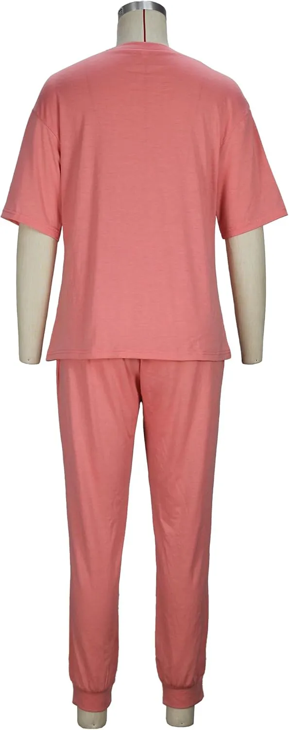 Women's Sweatsuit Set Casual 2 Piece Outfit Color Block Pajamas Set Sleeve Top Sweatpant Set Jogger Tracksuits