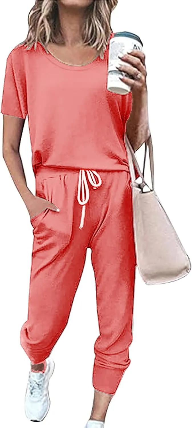 Women's Sweatsuit Set Casual 2 Piece Outfit Color Block Pajamas Set Sleeve Top Sweatpant Set Jogger Tracksuits
