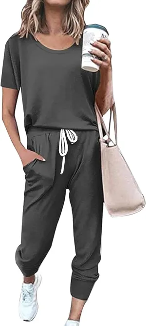 Women's Sweatsuit Set Casual 2 Piece Outfit Color Block Pajamas Set Sleeve Top Sweatpant Set Jogger Tracksuits