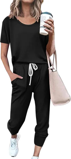 Women's Sweatsuit Set Casual 2 Piece Outfit Color Block Pajamas Set Sleeve Top Sweatpant Set Jogger Tracksuits