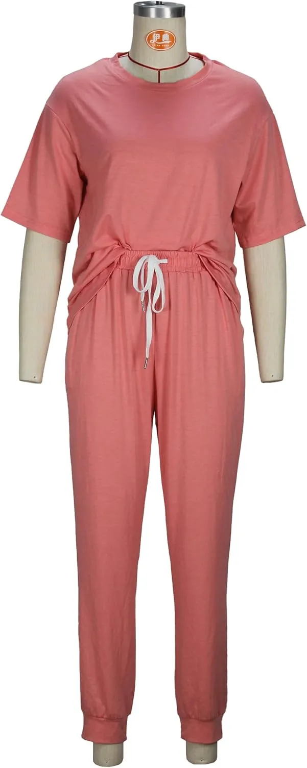 Women's Sweatsuit Set Casual 2 Piece Outfit Color Block Pajamas Set Sleeve Top Sweatpant Set Jogger Tracksuits