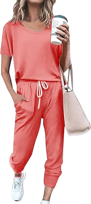 Women's Sweatsuit Set Casual 2 Piece Outfit Color Block Pajamas Set Sleeve Top Sweatpant Set Jogger Tracksuits