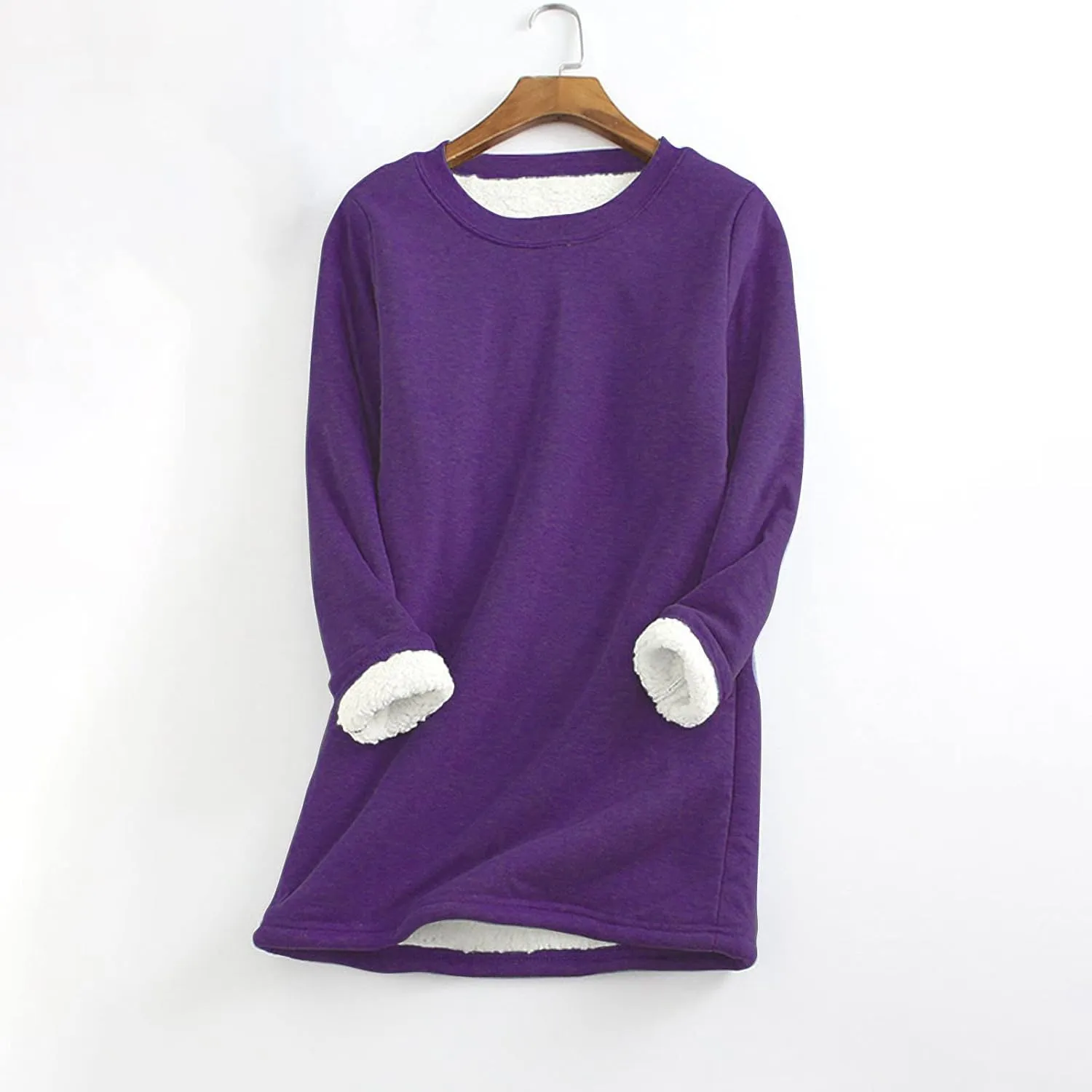 Womens Warm Sherpa Lined Fleece Crewneck Sport Sweatshirts Pullover Long Sleeve Loungewear
