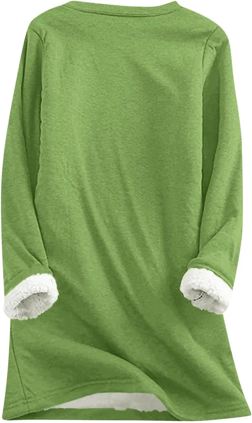 Womens Warm Sherpa Lined Fleece Crewneck Sport Sweatshirts Pullover Long Sleeve Loungewear