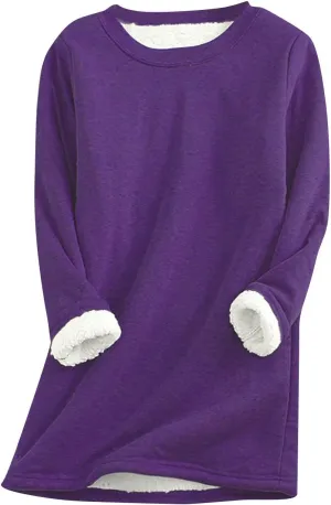 Womens Warm Sherpa Lined Fleece Crewneck Sport Sweatshirts Pullover Long Sleeve Loungewear
