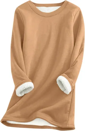 Womens Warm Sherpa Lined Fleece Crewneck Sport Sweatshirts Pullover Long Sleeve Loungewear