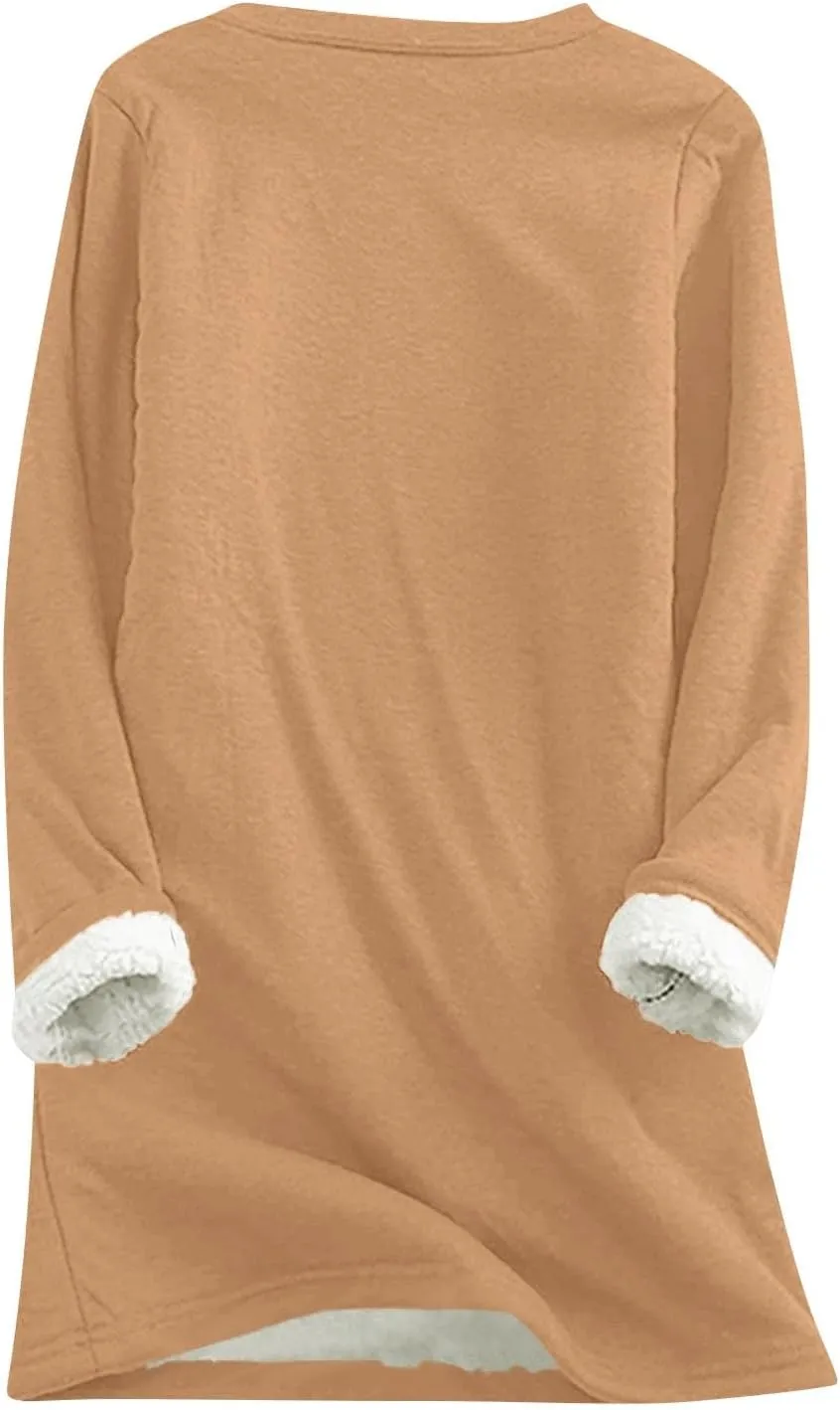 Womens Warm Sherpa Lined Fleece Crewneck Sport Sweatshirts Pullover Long Sleeve Loungewear