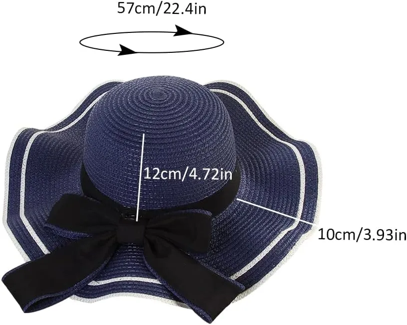 Women's Wide Brim Straw Hat, Summer Beach Sun Protection Hat Floppy Hat with Bowknot