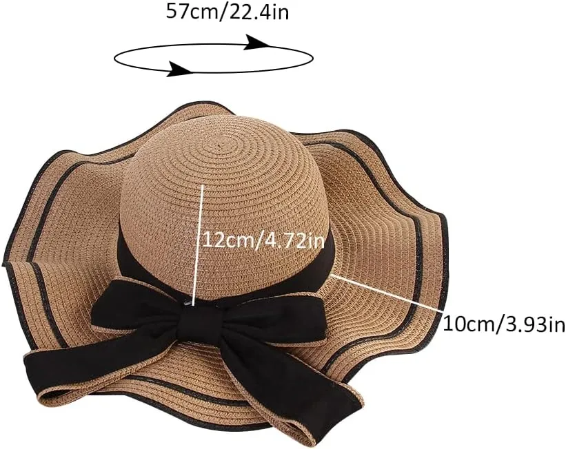 Women's Wide Brim Straw Hat, Summer Beach Sun Protection Hat Floppy Hat with Bowknot