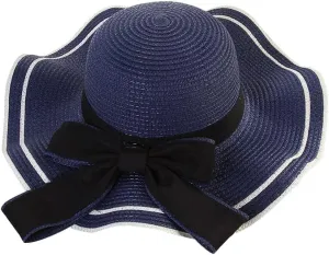 Women's Wide Brim Straw Hat, Summer Beach Sun Protection Hat Floppy Hat with Bowknot