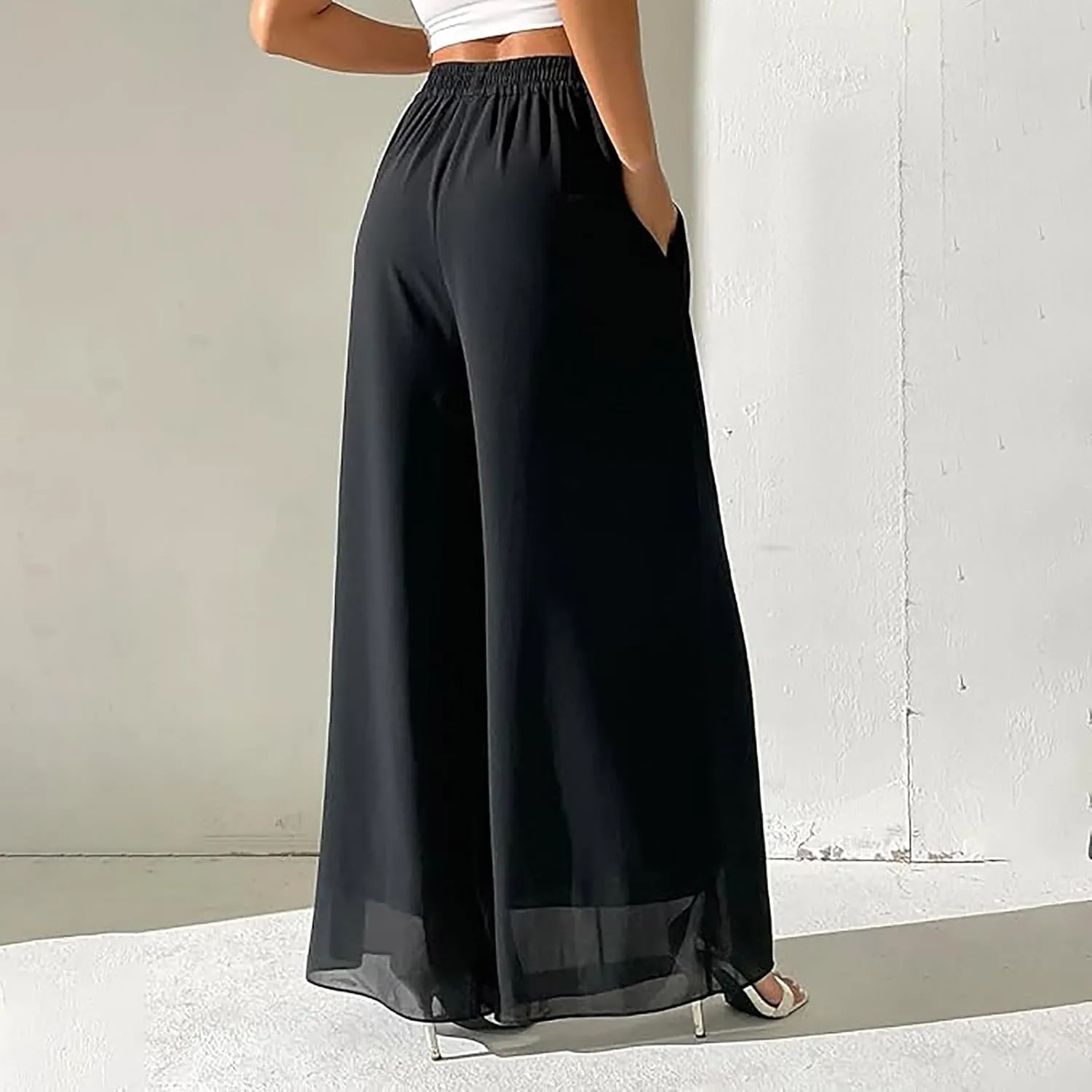 Women's Wide Leg Sweatpants Winter Soft Sports Palazzo with Pockets Fleece Lined Straight Leg