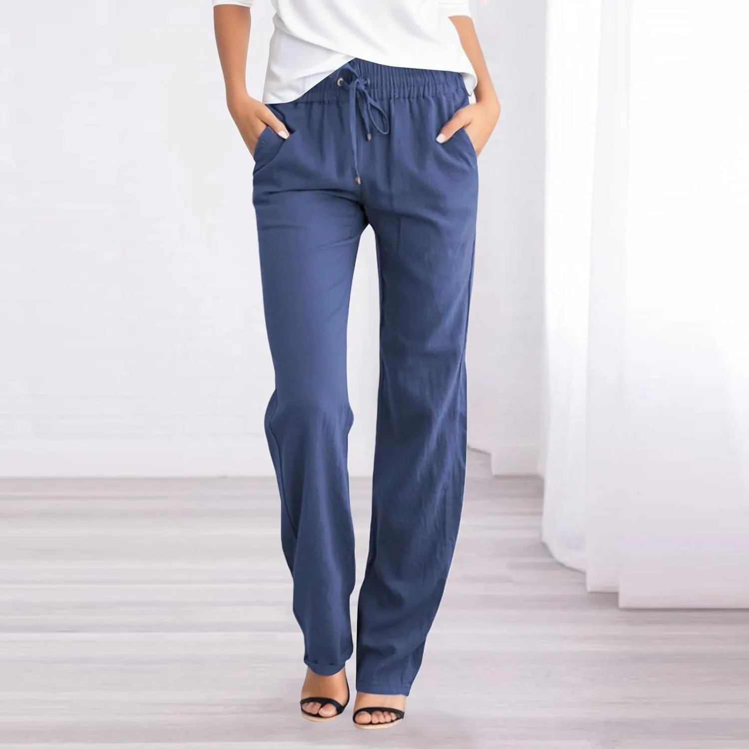 Women's Wide Leg Sweatpants Winter Soft Sports Palazzo with Pockets Fleece Lined Straight Leg