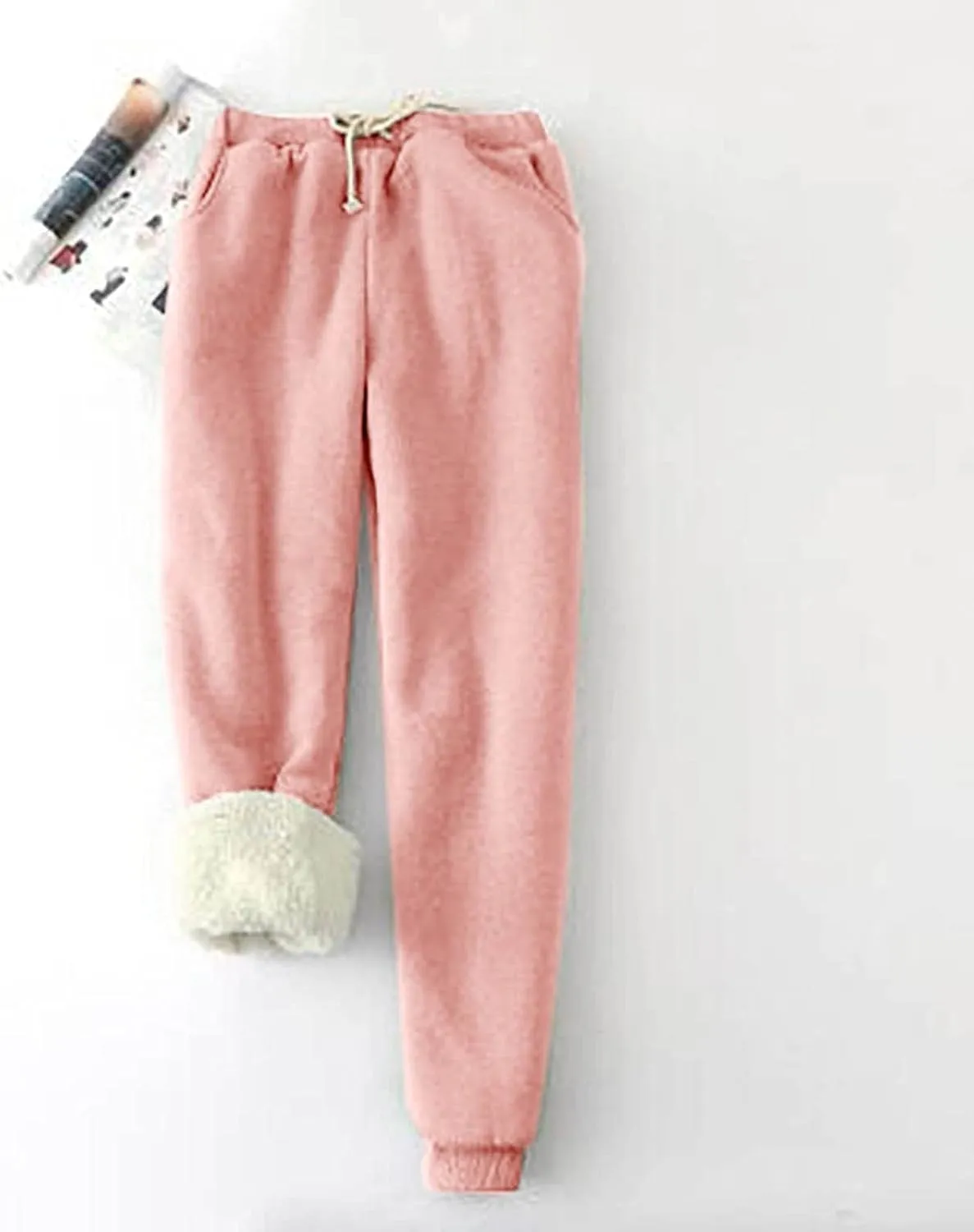 Women's Winter Warm Fleece Joggers Pants Sherpa Lined Athletic Active Sweatpants Drawstring High Waisted Thermal Pants