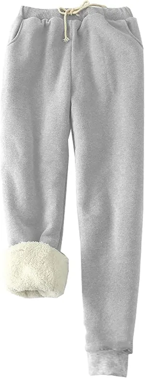 Women's Winter Warm Fleece Joggers Pants Sherpa Lined Athletic Active Sweatpants Drawstring High Waisted Thermal Pants