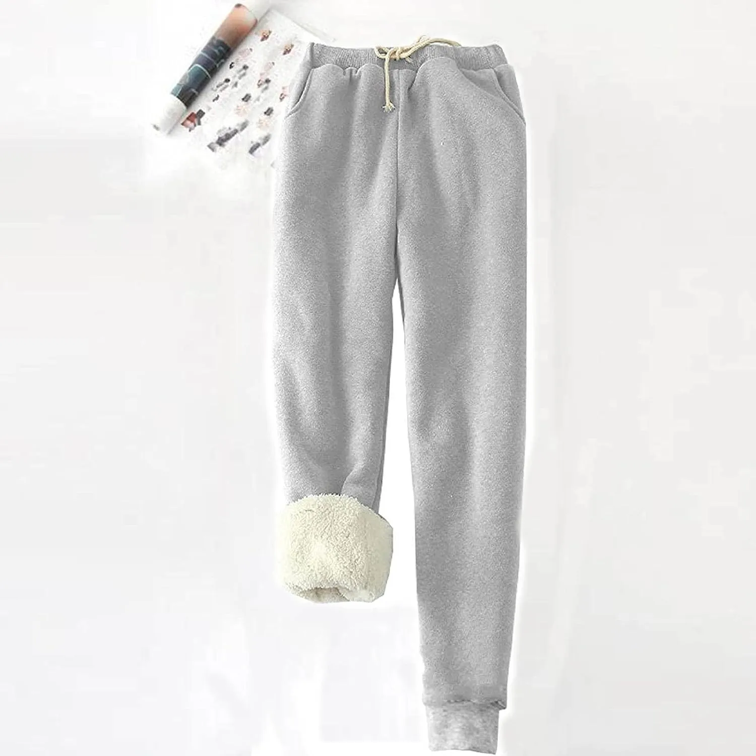 Women's Winter Warm Fleece Joggers Pants Sherpa Lined Athletic Active Sweatpants Drawstring High Waisted Thermal Pants