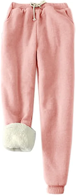 Women's Winter Warm Fleece Joggers Pants Sherpa Lined Athletic Active Sweatpants Drawstring High Waisted Thermal Pants