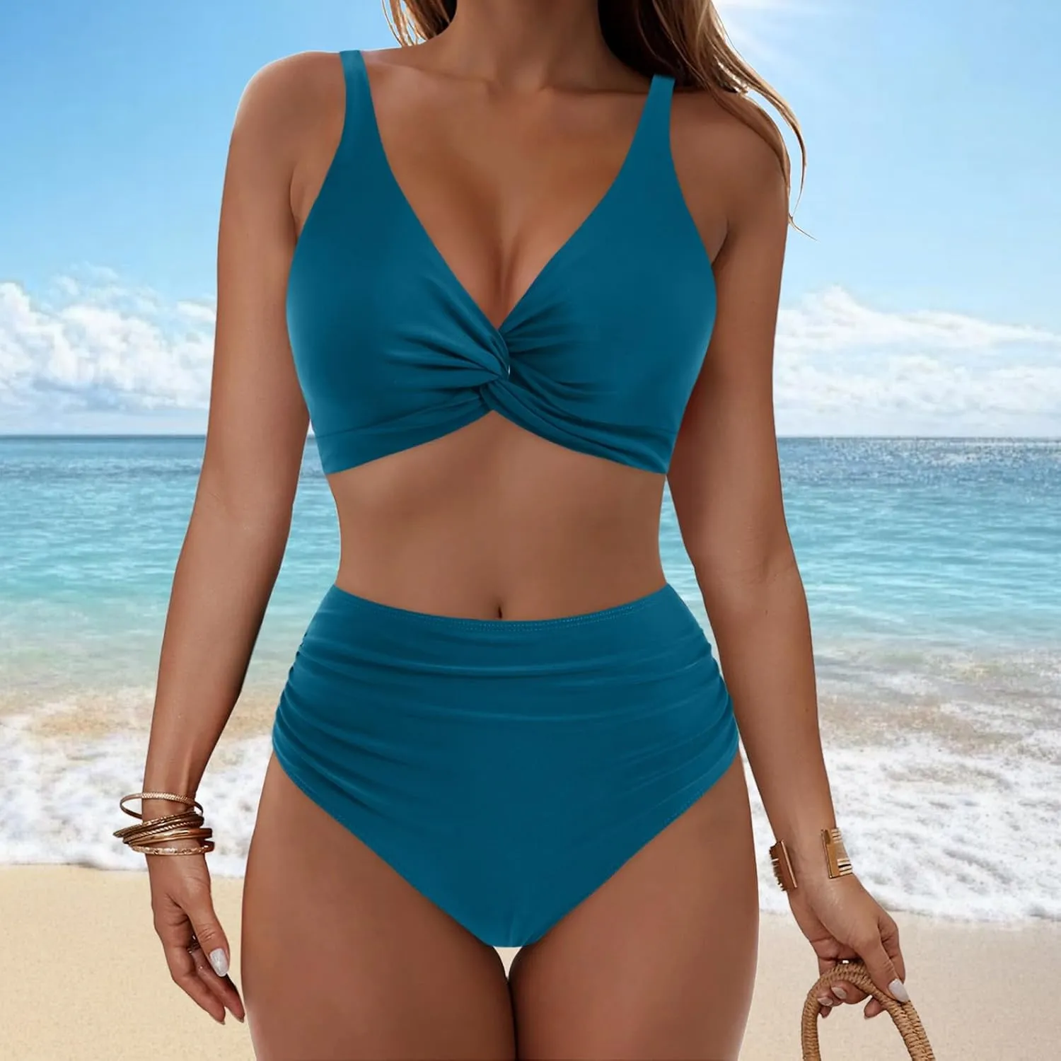 yardsong Bikini Sets for Women Two Piece Sexy Bathing Suits Twist Knot Push Up Bikini Top High Waisted Bottoms Swimsuits