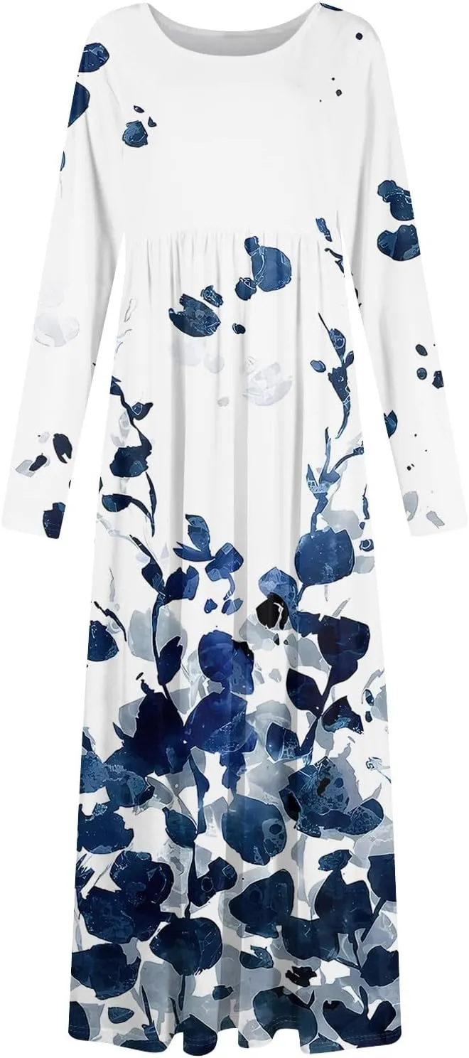 ZEFOTIM Long Sleeve Dress for Women Floral Dresses Summer Dresses for Women Long Dresses V Neck Dresses Spring Dresses