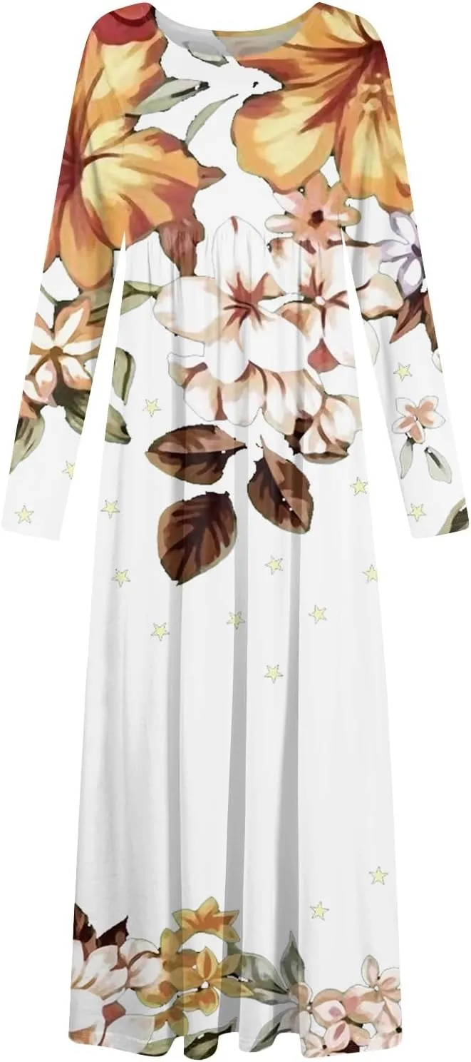ZEFOTIM Long Sleeve Dress for Women Floral Dresses Summer Dresses for Women Long Dresses V Neck Dresses Spring Dresses