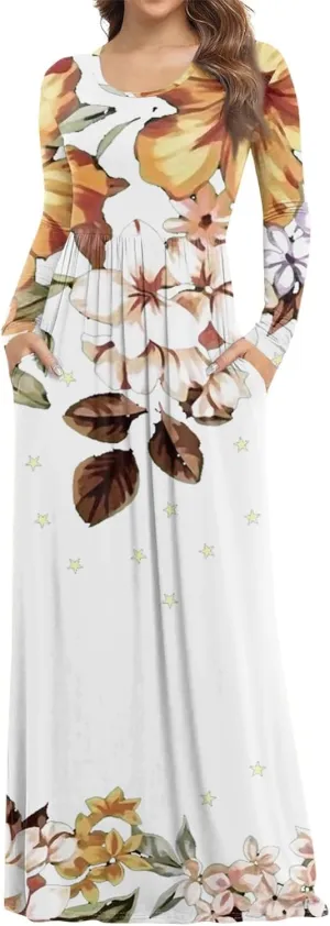 ZEFOTIM Long Sleeve Dress for Women Floral Dresses Summer Dresses for Women Long Dresses V Neck Dresses Spring Dresses