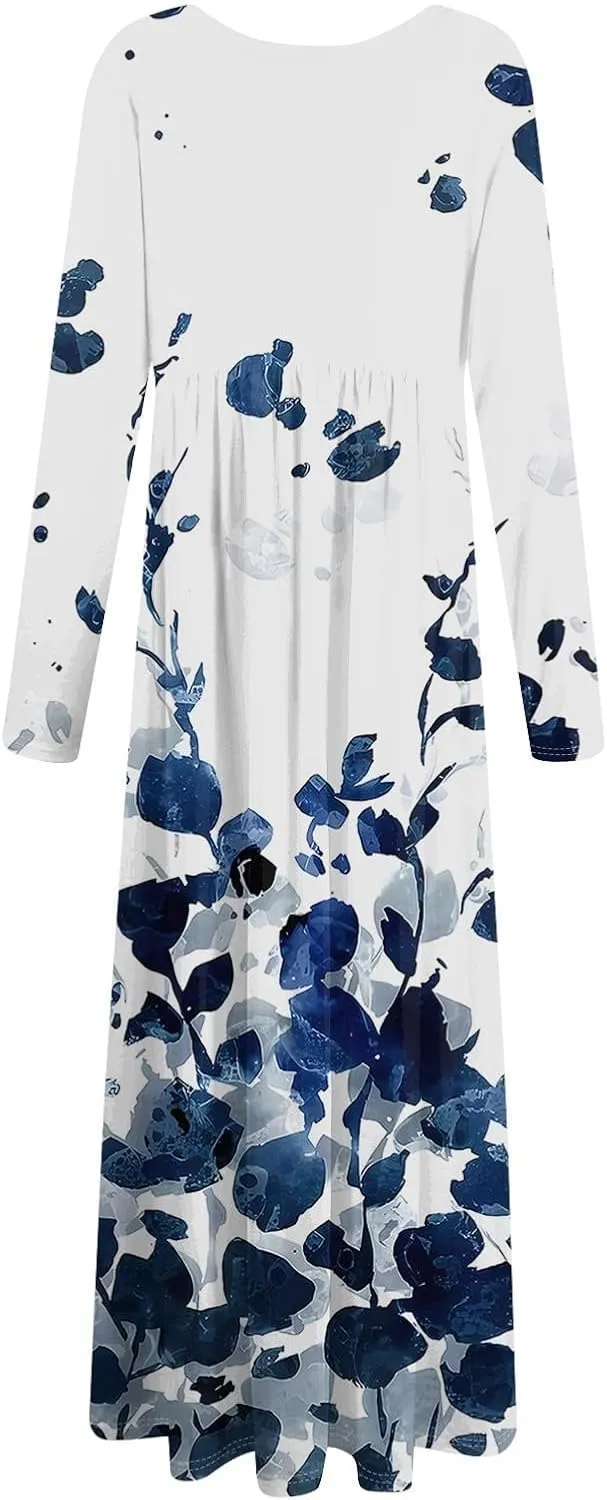 ZEFOTIM Long Sleeve Dress for Women Floral Dresses Summer Dresses for Women Long Dresses V Neck Dresses Spring Dresses