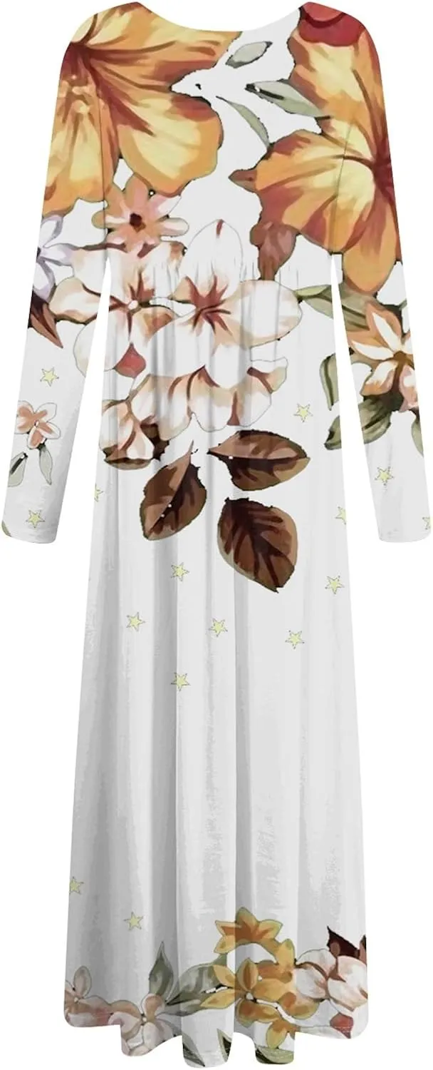 ZEFOTIM Long Sleeve Dress for Women Floral Dresses Summer Dresses for Women Long Dresses V Neck Dresses Spring Dresses