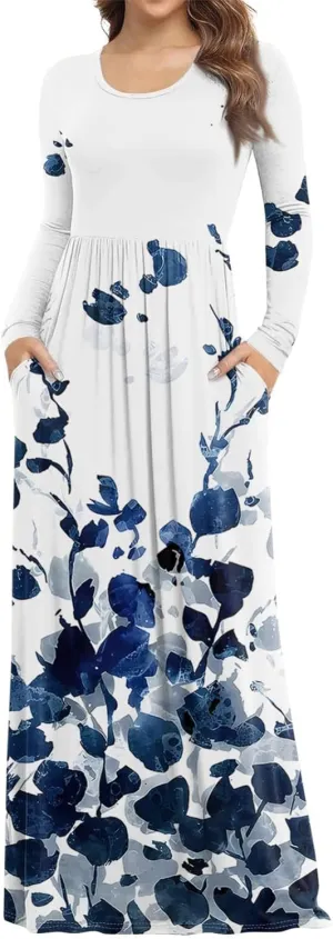ZEFOTIM Long Sleeve Dress for Women Floral Dresses Summer Dresses for Women Long Dresses V Neck Dresses Spring Dresses