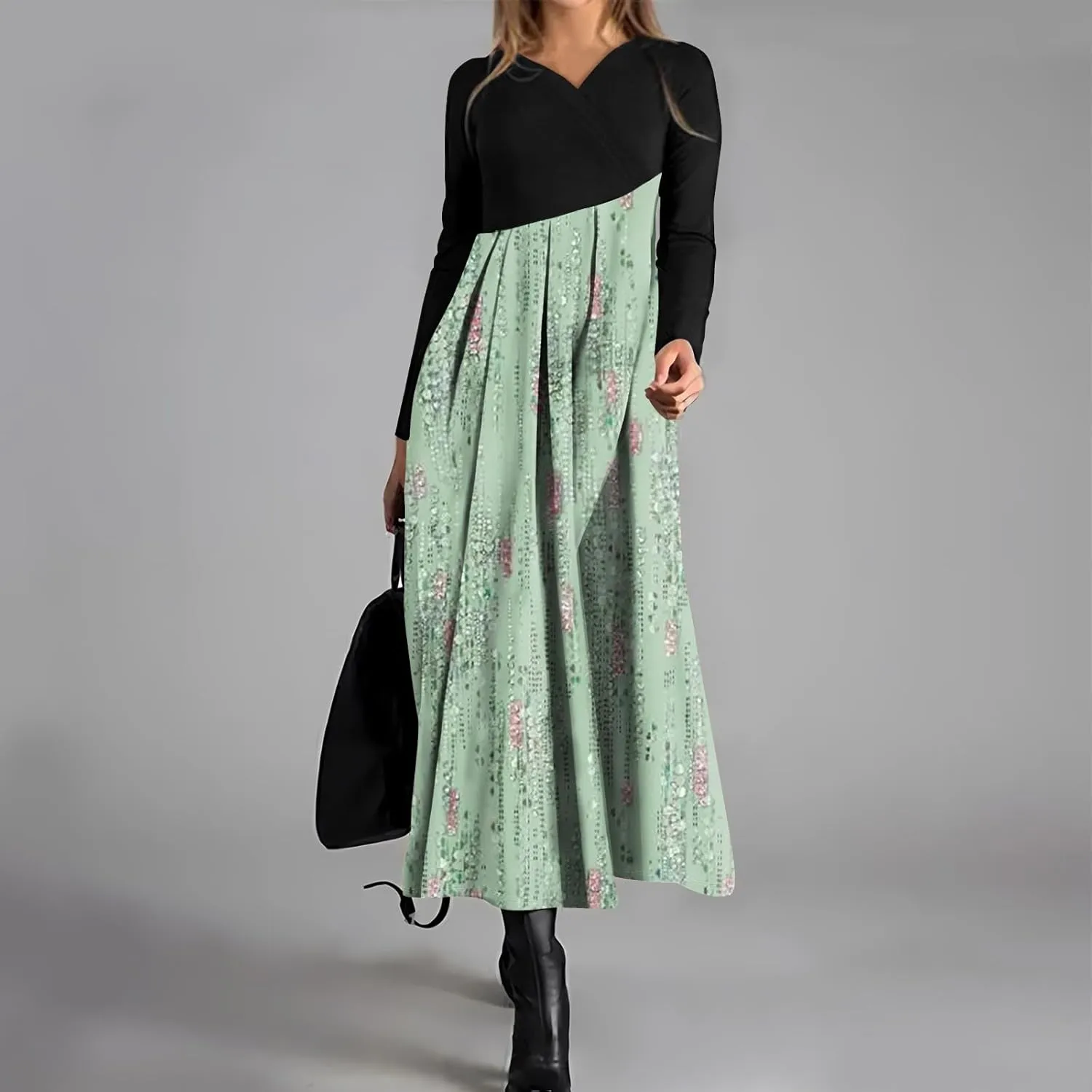ZEFOTIM Long Sleeve Dresses for Women 2025 Floral Dresses Summer Dresses for Women Maxi Dresses V Neck Dresses Spring Dress
