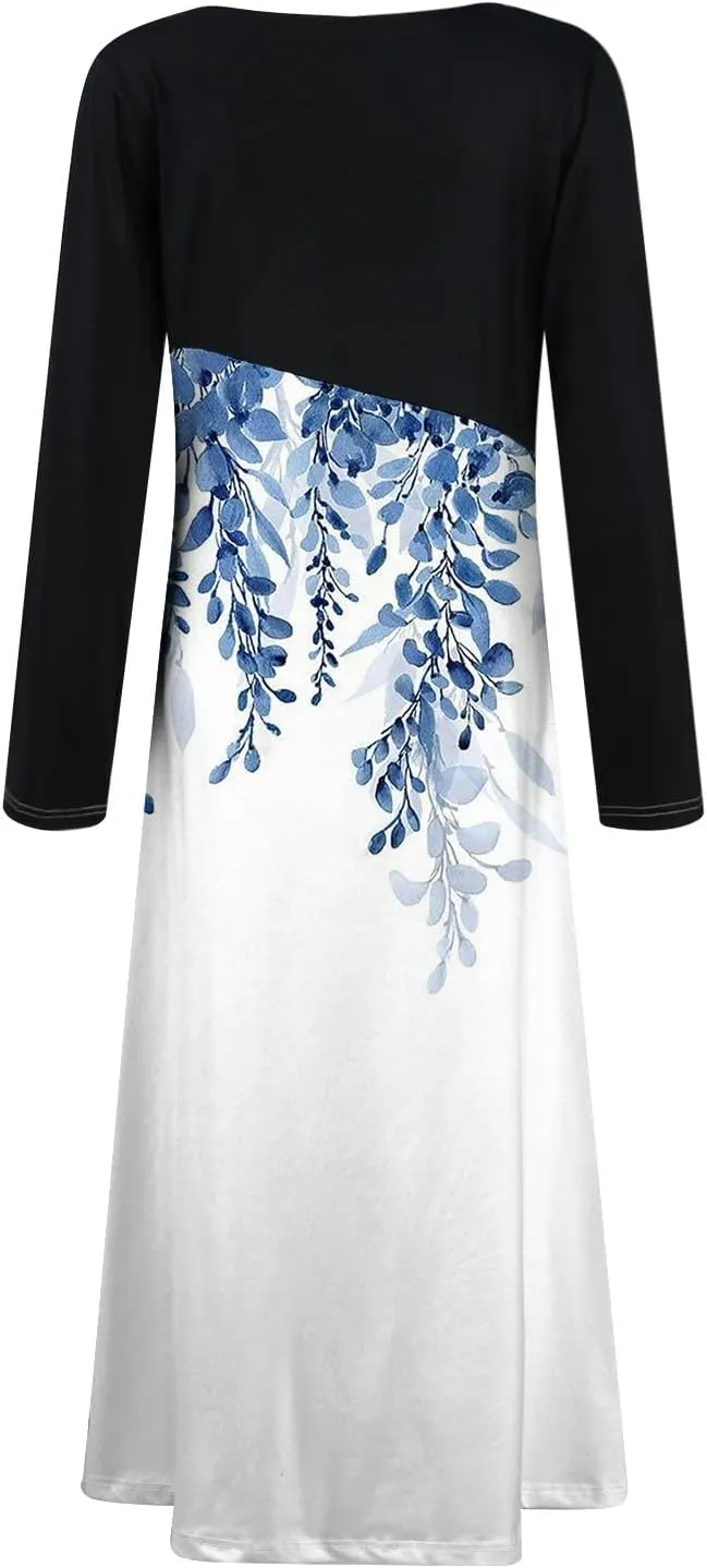 ZEFOTIM Long Sleeve Dresses for Women 2025 Floral Dresses Summer Dresses for Women Maxi Dresses V Neck Dresses Spring Dress