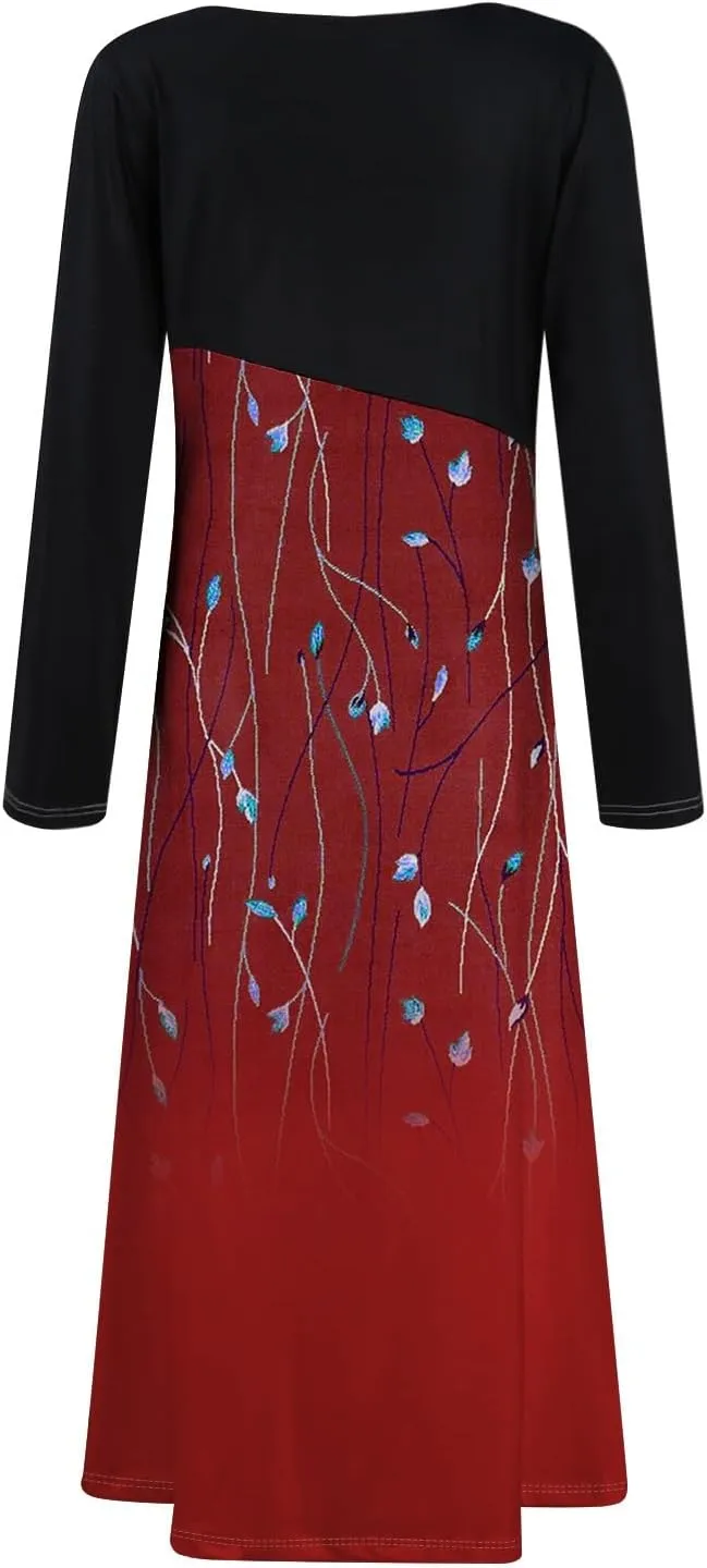 ZEFOTIM Long Sleeve Dresses for Women 2025 Floral Dresses Summer Dresses for Women Maxi Dresses V Neck Dresses Spring Dress