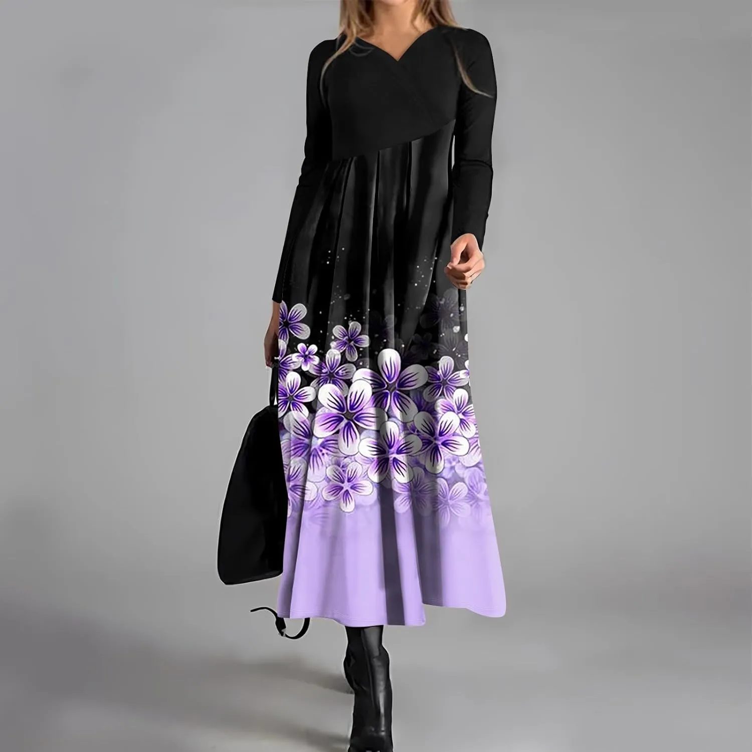 ZEFOTIM Long Sleeve Dresses for Women 2025 Floral Dresses Summer Dresses for Women Maxi Dresses V Neck Dresses Spring Dress