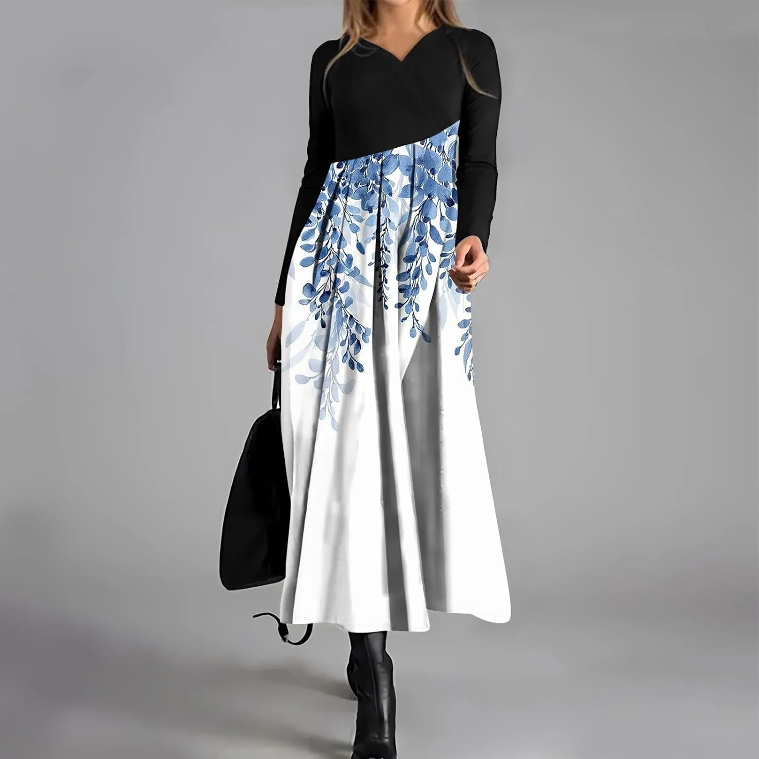 ZEFOTIM Long Sleeve Dresses for Women 2025 Floral Dresses Summer Dresses for Women Maxi Dresses V Neck Dresses Spring Dress