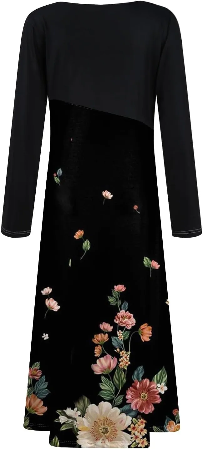 ZEFOTIM Long Sleeve Dresses for Women 2025 Floral Dresses Summer Dresses for Women Maxi Dresses V Neck Dresses Spring Dress